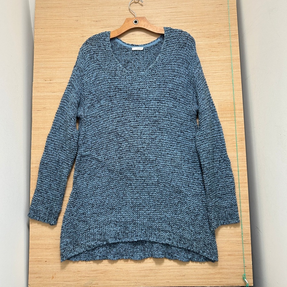 Pure Jill J. Jill Blue Marled Textured V-Neck Tunic Sweater Long Sleeve Womens